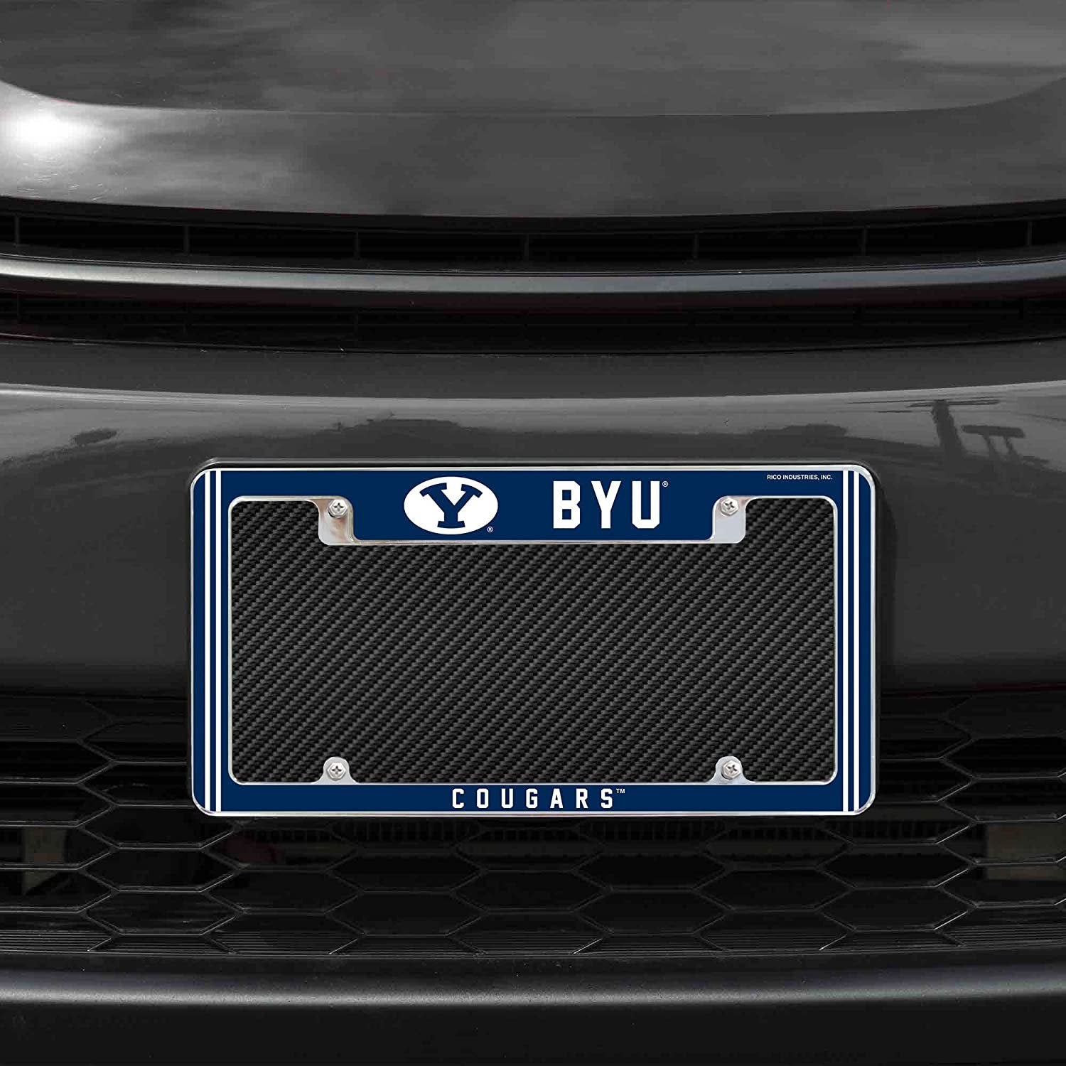 Brigham Young Cougars BYU Metal License Plate Frame Chrome Tag Cover Alternate Design 6x12 Inch
