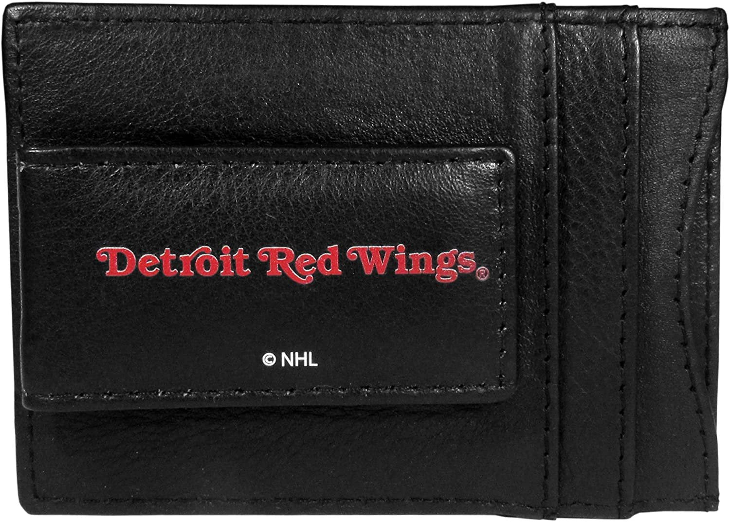 Detroit Red Wings Black Leather Wallet, Front Pocket Magnetic Money Clip, Printed Logo