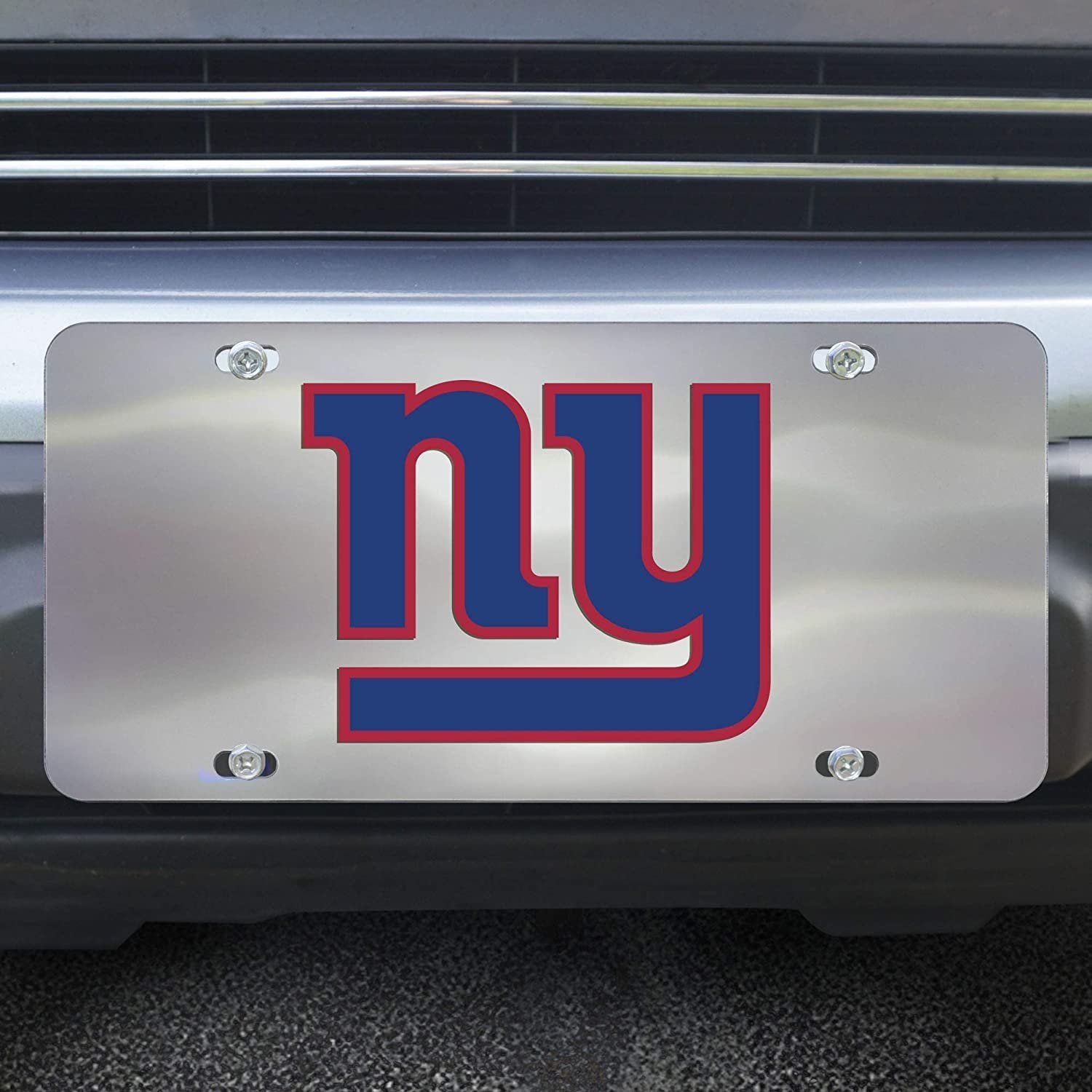 New York Giants License Plate Tag, Premium Stainless Steel Diecast, Chrome, Raised Solid Metal Color Emblem, 6x12 Inch