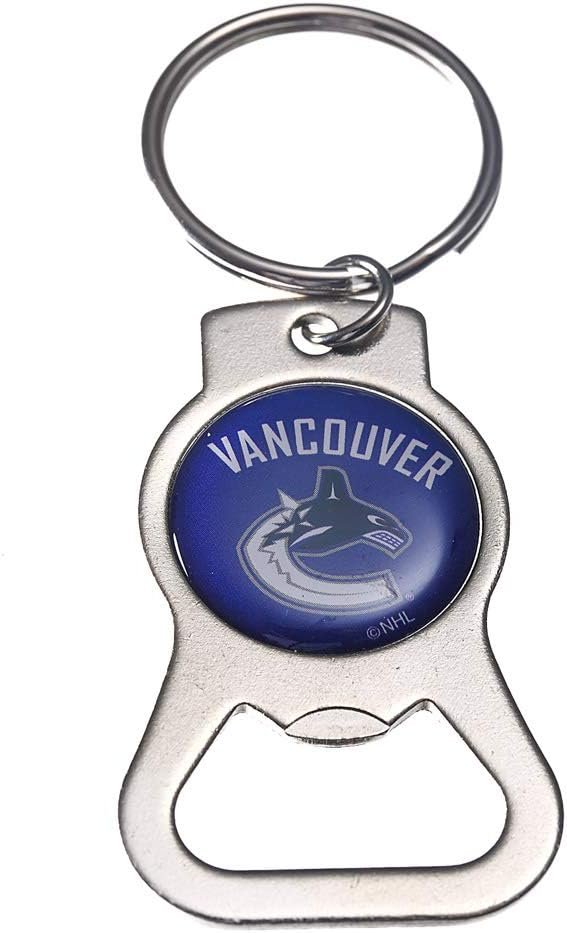 Vancouver Canucks Premium Solid Metal Bottle Opener Keychain, Silver Key Ring, Team Logo