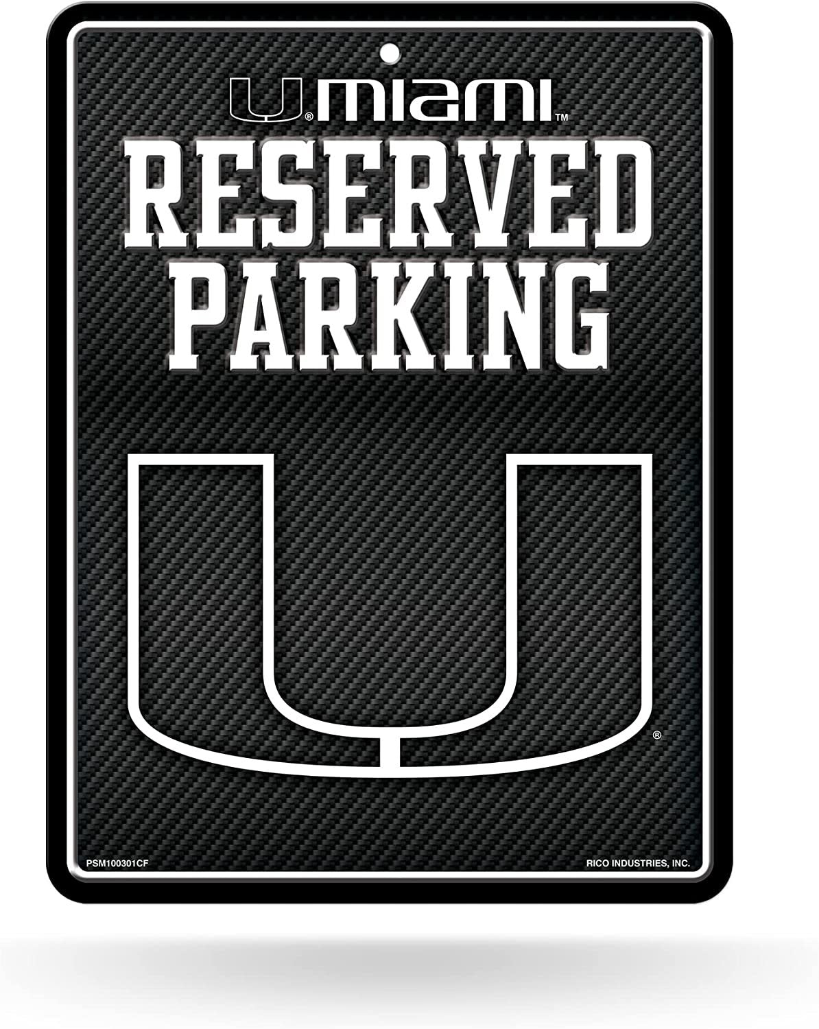 University of Miami Hurricanes Metal Parking Novelty Wall Sign 8.5 x 11 Inch Carbon Fiber Design