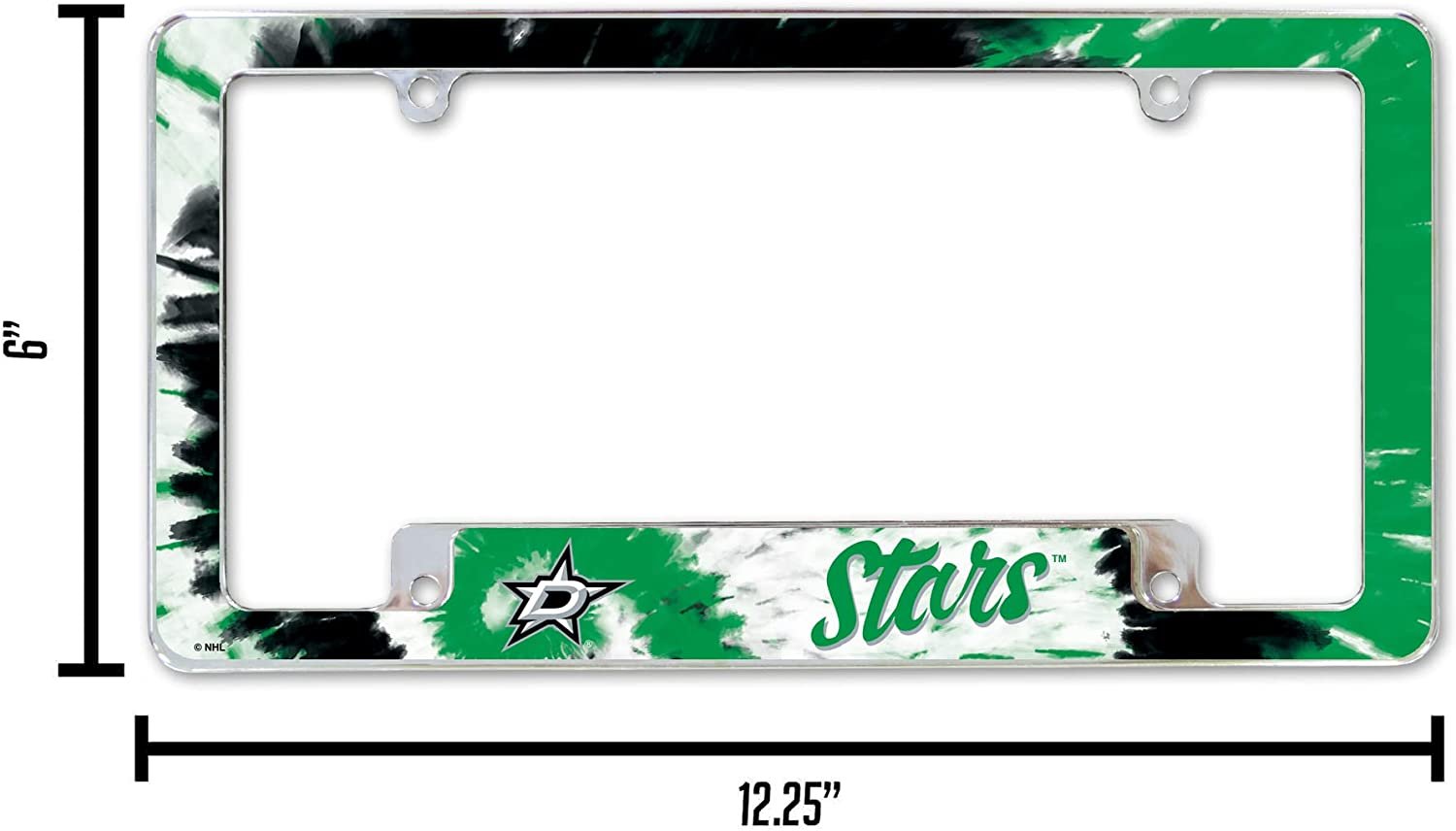 Dallas Stars Metal License Plate Frame Chrome Tag Cover Tie Dye Design 6x12 Inch