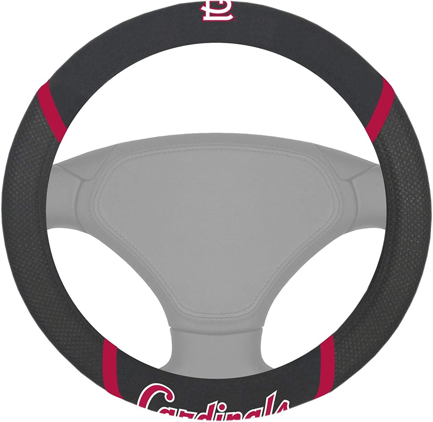 St Louis Cardinals Steering Wheel Cover Premium Embroidered Black 15 Inch