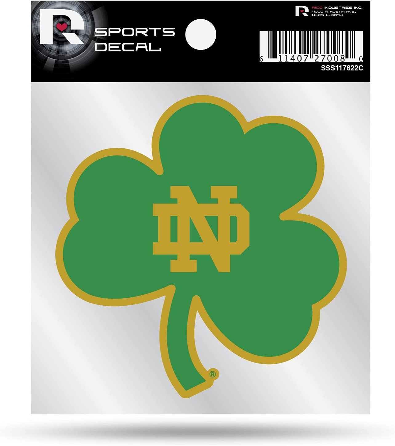 University of Notre Dame Fighting Irish 4x4 Inch Decal Sticker Green Shamrock Design Clear Backing