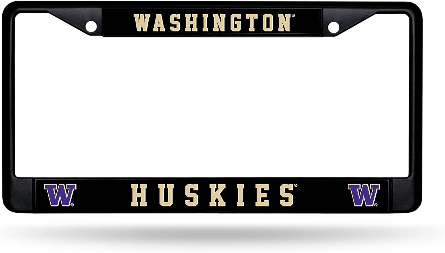 University of Washington Huskies Black Metal License Plate Frame Chrome Tag Cover 6x12 Inch