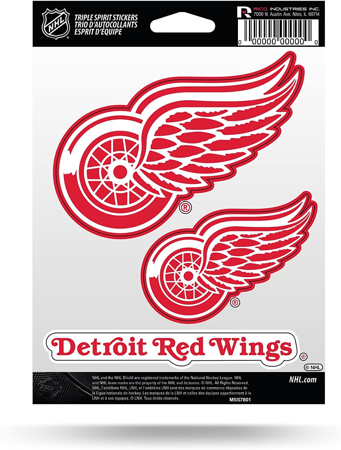 Detroit Red Wings 3 Piece Triple Spirit Decal Sticker Sheet Die Cut 5x7 Inch