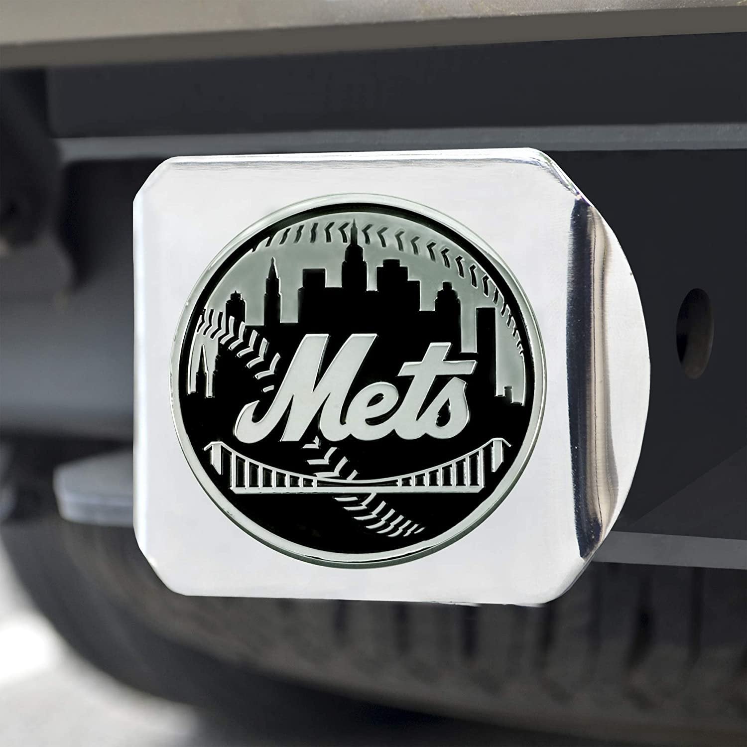 New York Mets Hitch Cover Solid Metal with Raised Chrome Metal Emblem 2" Square Type III