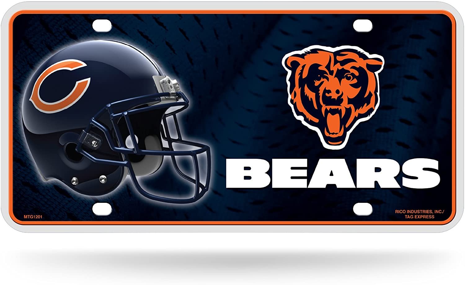 Chicago Bears Metal Auto Tag License Plate, Helmet Design, 12x6 Inch