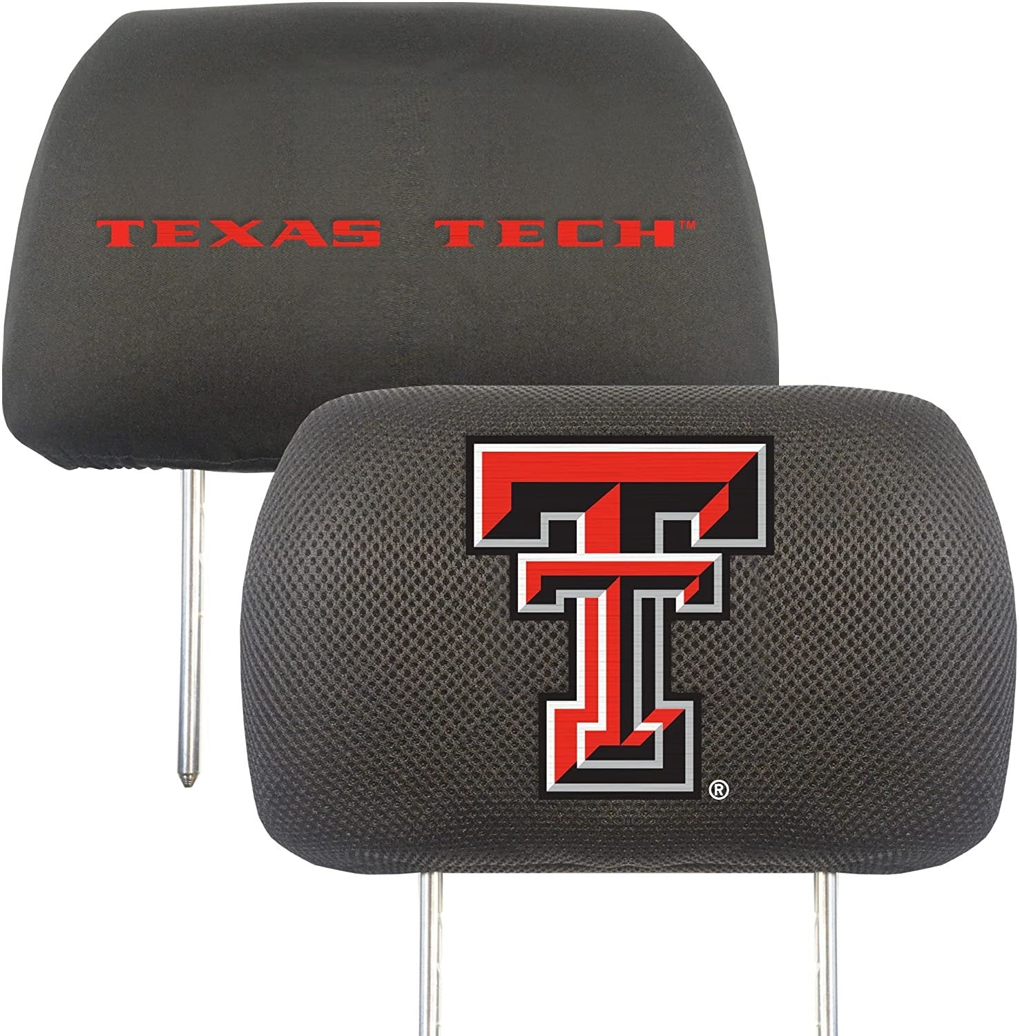 Texas Tech University Red Raiders Pair of Premium Auto Head Rest Covers, Embroidered, Black Elastic, 14x10 Inch