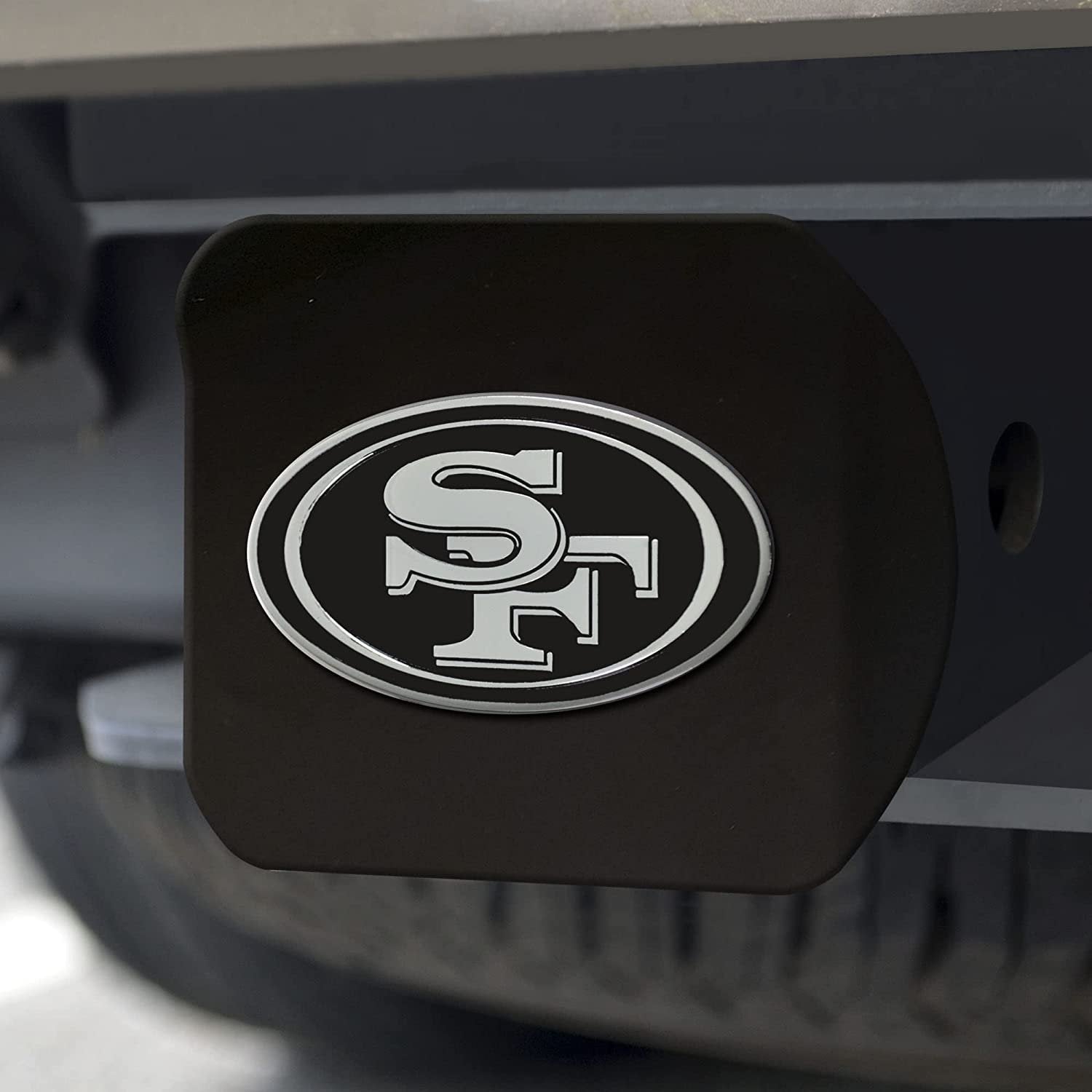 FANMATS - 21585 NFL San Francisco 49ers Metal Hitch Cover, Black, 2" Square Type III Hitch Cover