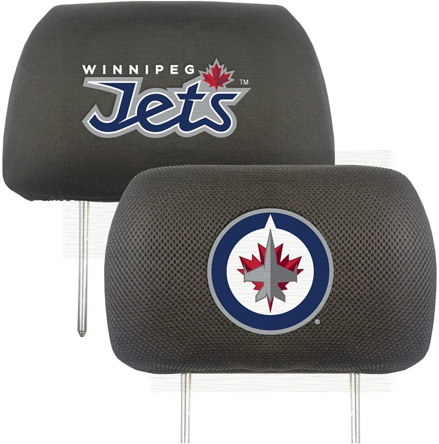 Winnipeg Jets Pair of Premium Auto Head Rest Covers, Embroidered, Black Elastic, 14x10 Inch