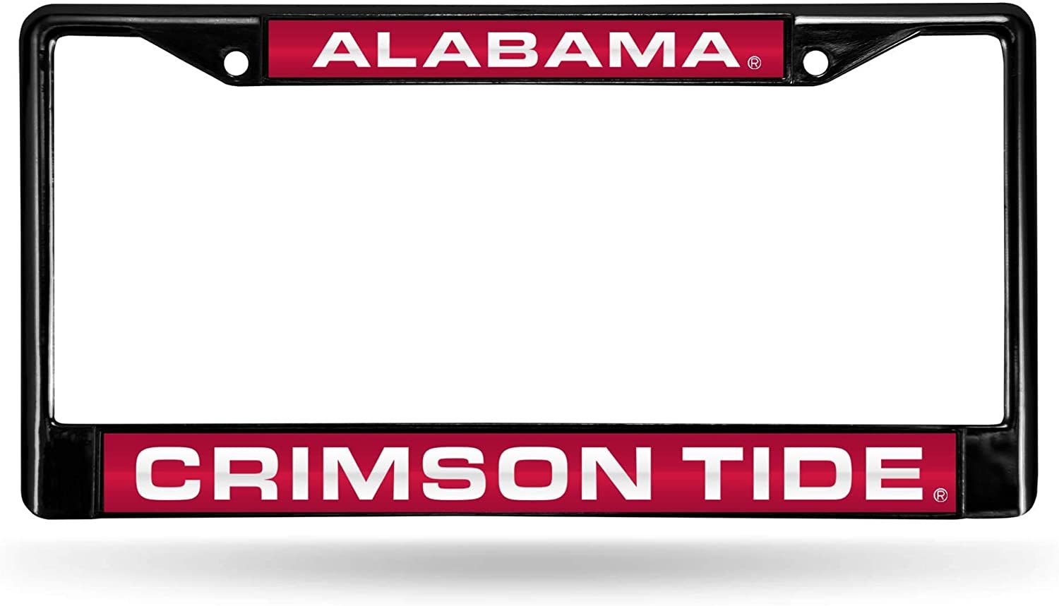 University of Alabama Crimson Tide Black Metal License Plate Frame Tag Cover, Laser Acrylic Mirrored Inserts, 12x6 Inch