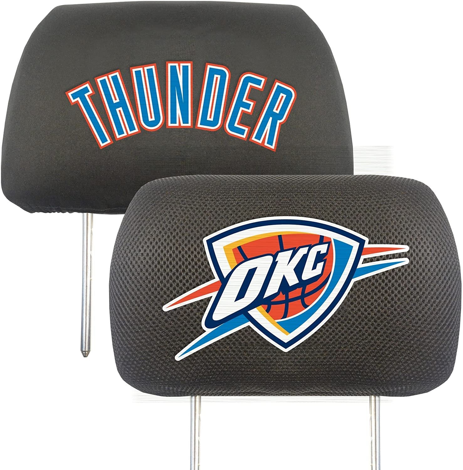 Oklahoma City Thunder Pair of Premium Auto Head Rest Covers, Embroidered, Black Elastic, 14x10 Inch