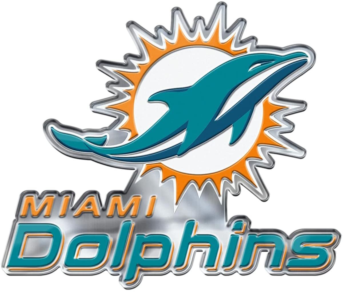 Miami Dolphins Premium Aluminum Metal Raised Auto Emblem, Alternate Logo, Color Embossed, Full Adhesive Backing