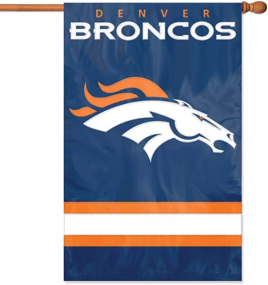 Denver Broncos Banner Flag Premium Double Sided Embroidered Applique 28x44 Inch
