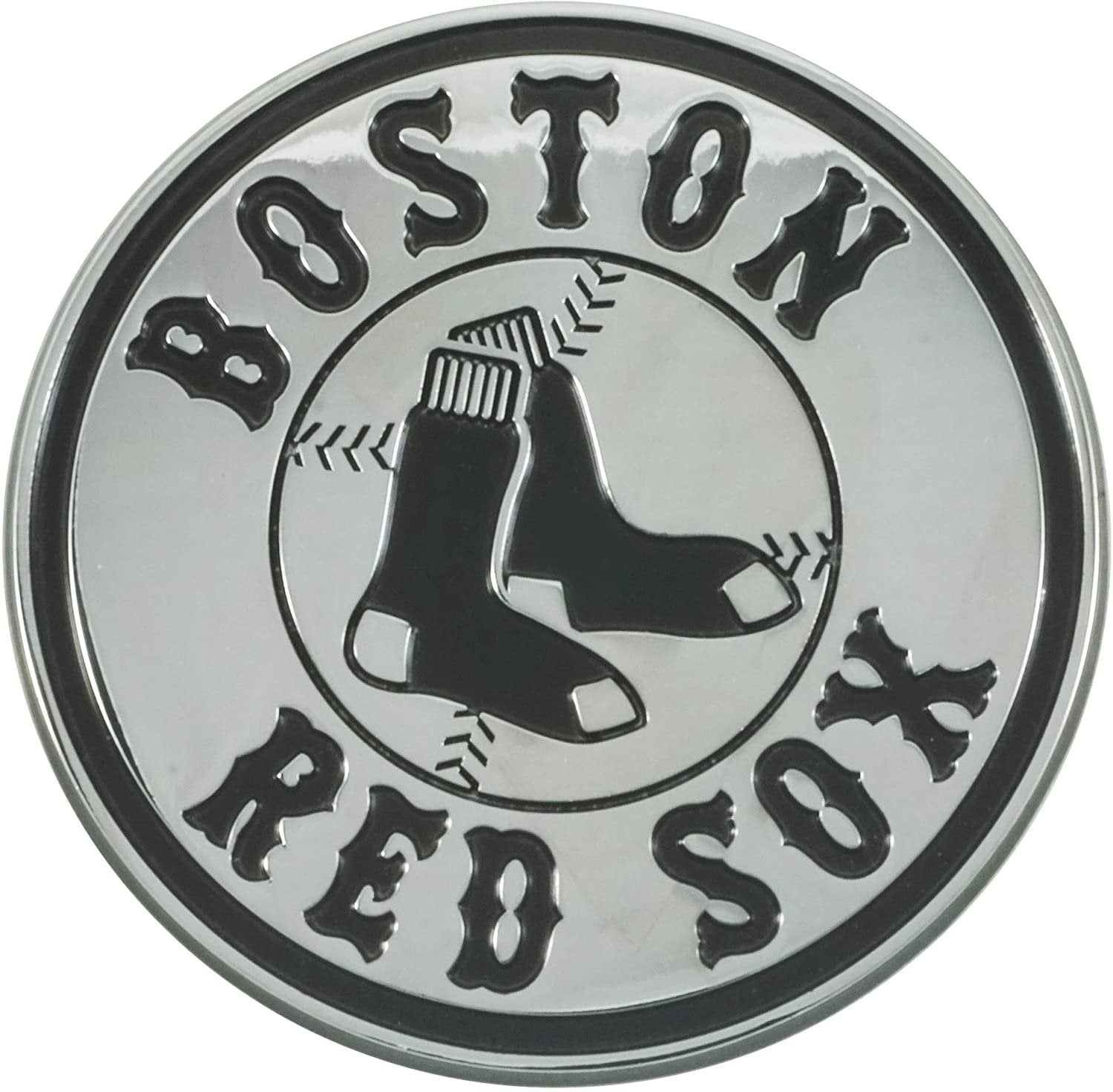Boston Red Sox Premium Solid Metal Raised Auto Emblem, Round Logo, Shape Cut, Adhesive Backing