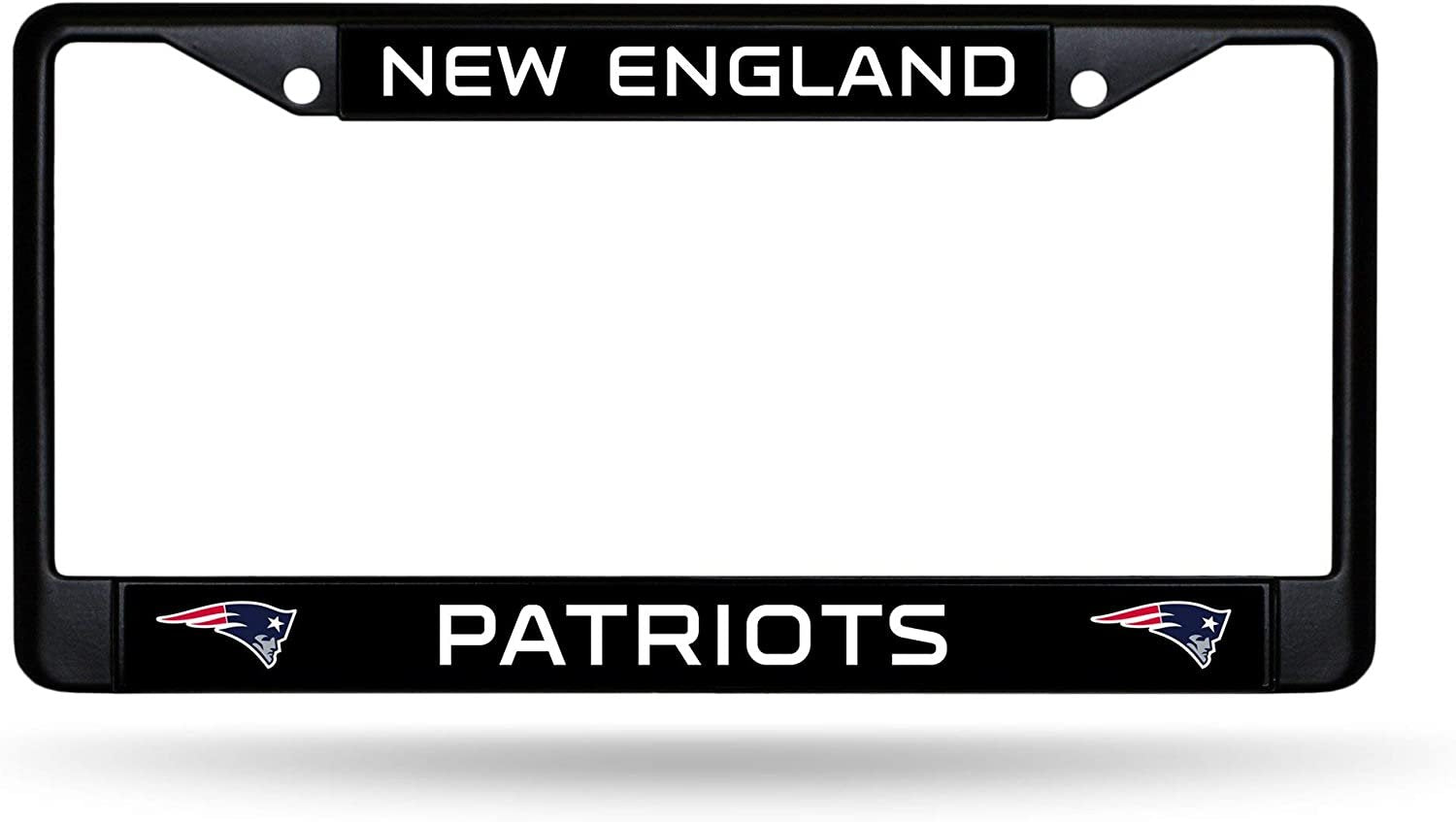 New England Patriots Black Metal License Plate Frame Chrome Tag Cover 6x12 Inch