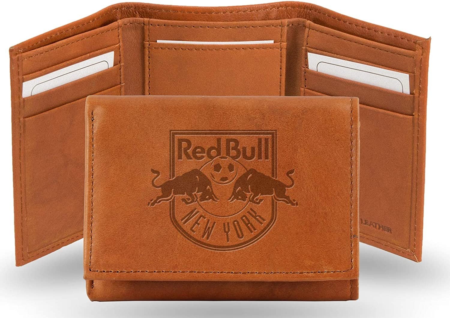 New York Red Bulls Premium Brown Leather Wallet, Trifold, Embossed Laser Engraved
