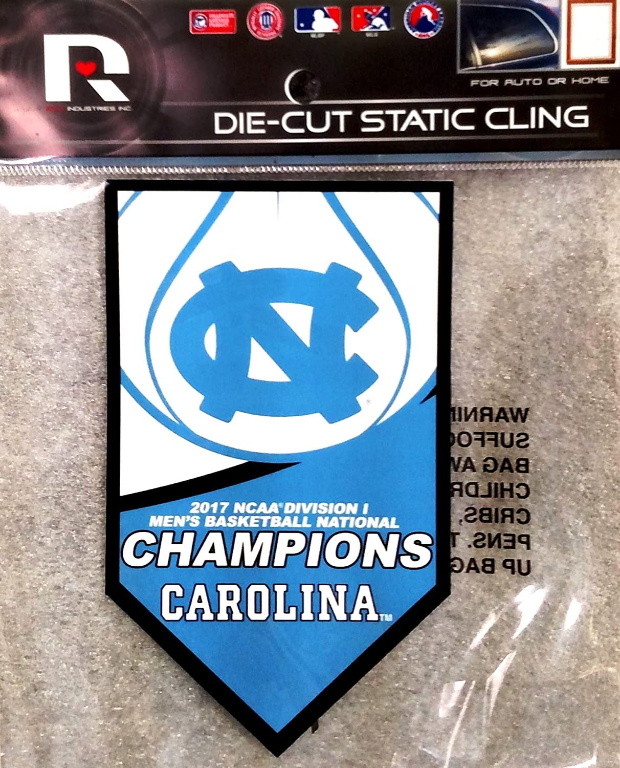 University of North Carolina Tar Heels 2017 Champions 6 Inch Flat Static Cling Shape Cut Decal