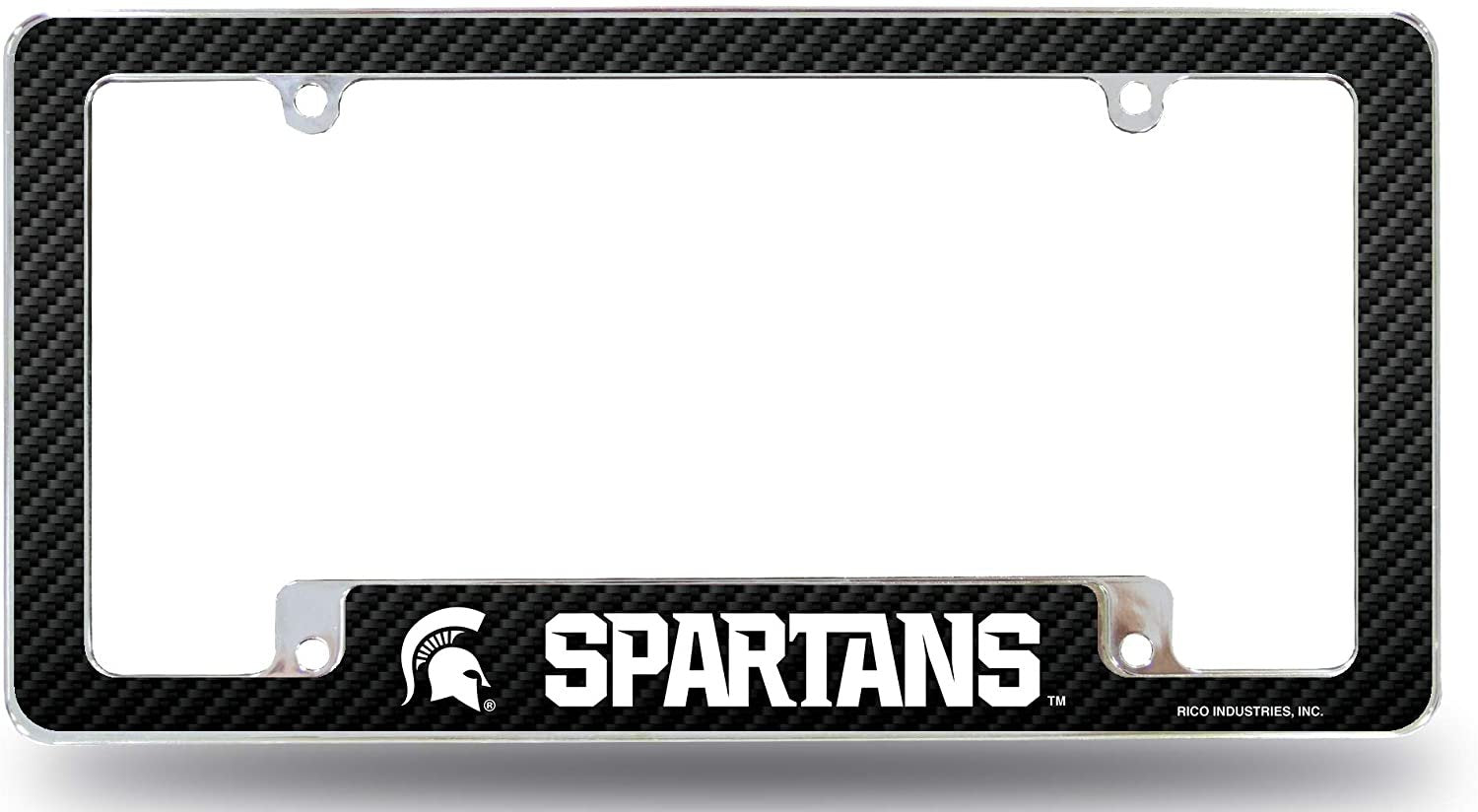 Michigan State University Spartans Metal License License Plate Frame Tag Cover, Carbon Fiber Style, 12x6 Inch