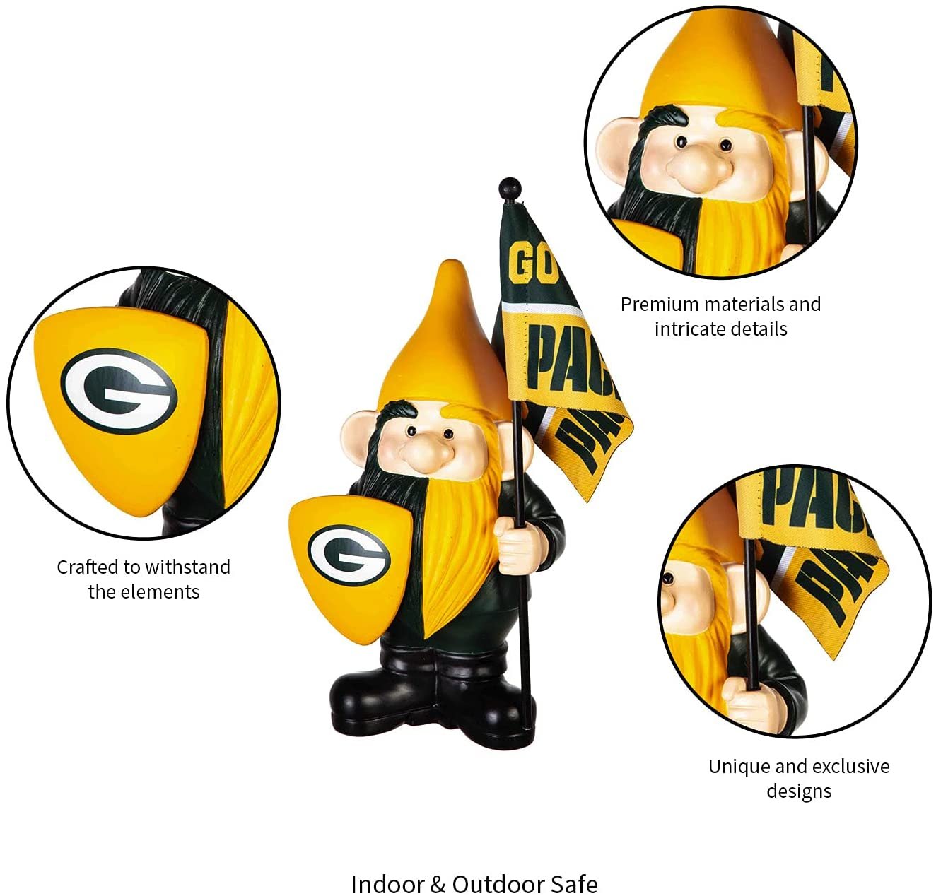 Green Bay Packers 10 Inch Outdoor Garden Gnome, Includes Team Flag