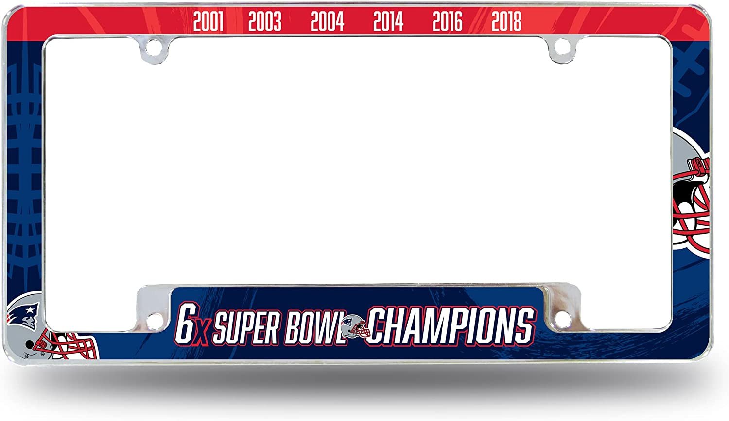 New England Patriots 6-Time 6X Champions Metal License Plate Frame Chrome Tag Cover 6x12 Inch