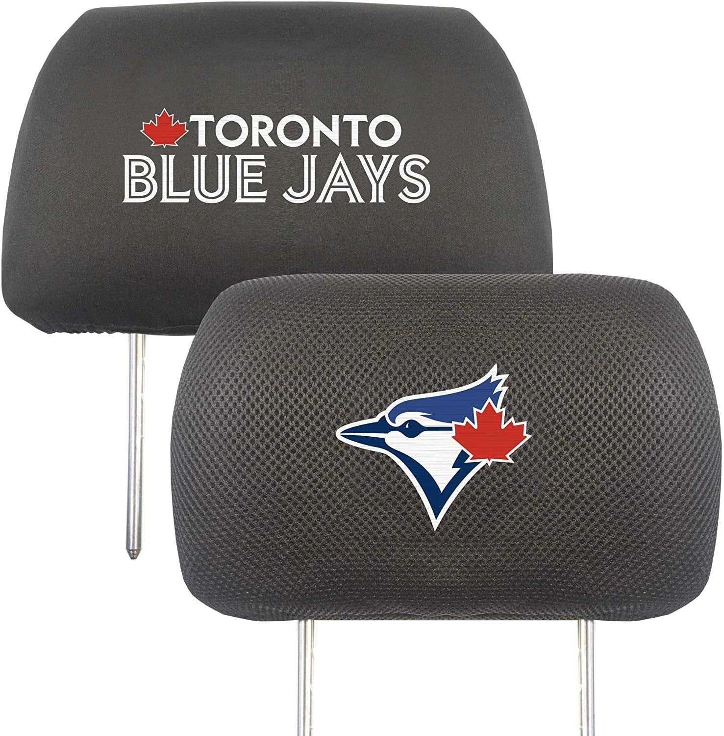 Toronto Blue Jays Pair of Premium Auto Head Rest Covers, Embroidered, Black Elastic, 14x10 Inch