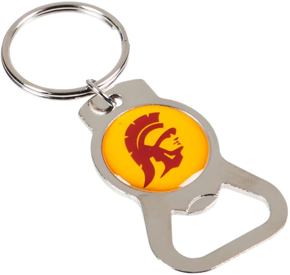 University of Southern California USC Trojans Premium Solid Metal Bottle Opener Keychain, Silver Key Ring, Team Logo