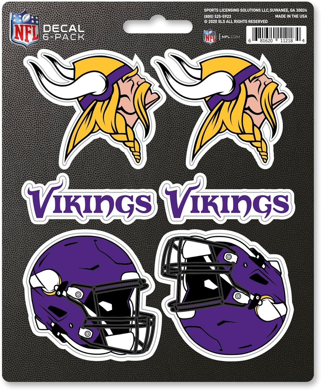 Minnesota Vikings 6-Piece Decal Sticker Set, 5x6 Inch Sheet, Gift for football fans for any hard surfaces around home, automotive, personal items