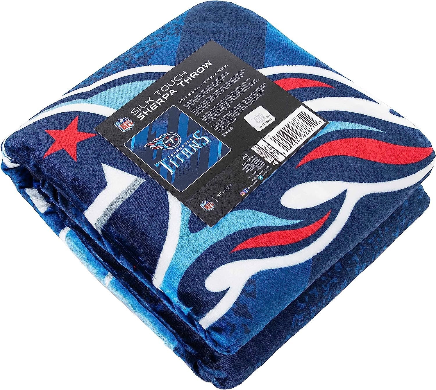 Tennessee Titans Throw Blanket, Sherpa Raschel Polyester, Silk Touch Style, Velocity Design, 50x60 Inch