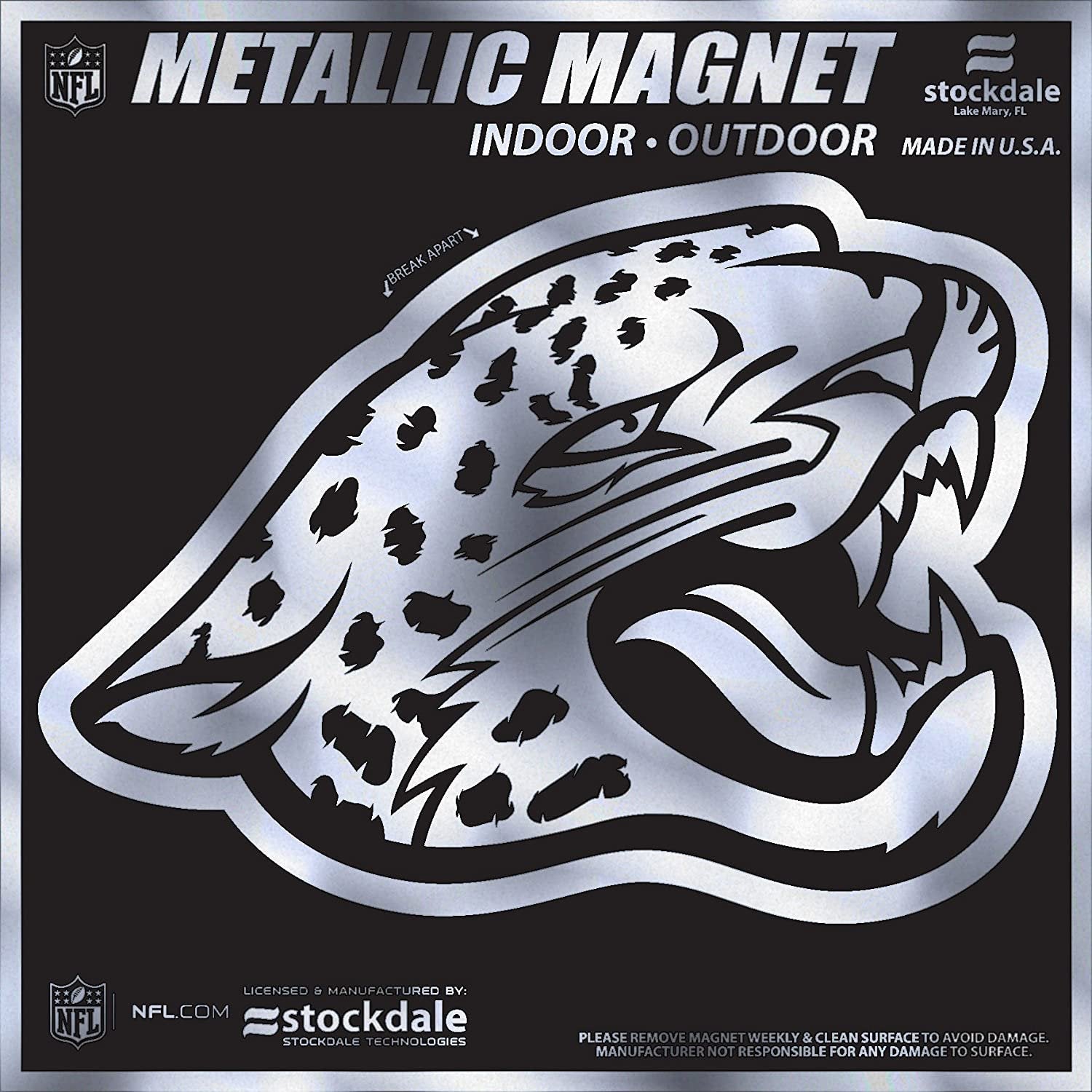 Jacksonville Jaguars 6 Inch Magnet, Metallic Chrome Shimmer Design, Vinyl Die Cut, Auto Home Heavy Duty