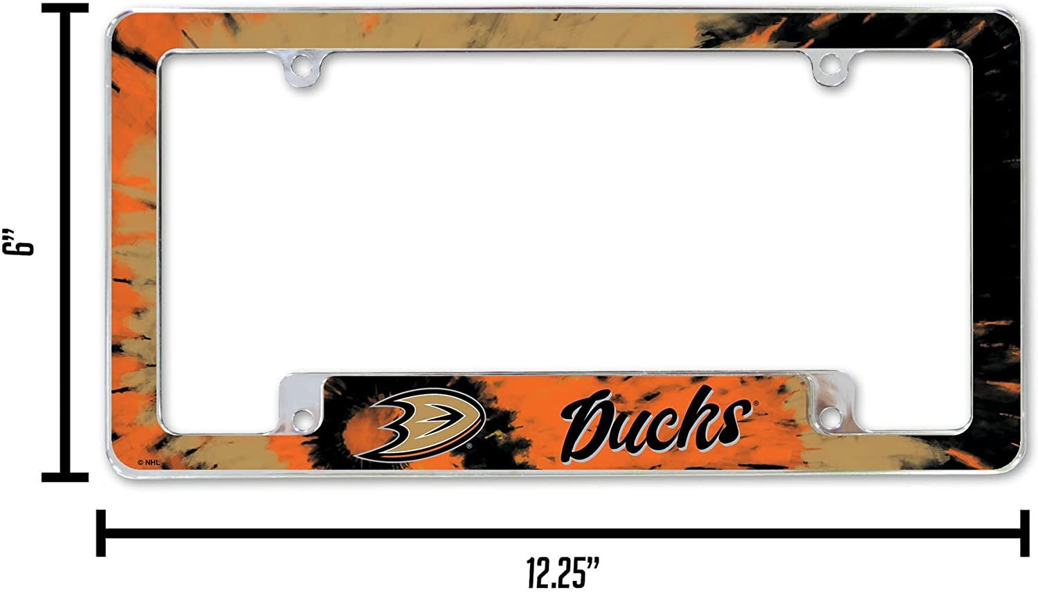 Anaheim Ducks Metal License Plate Frame Chrome Tag Cover Tie Dye Design 6x12 Inch