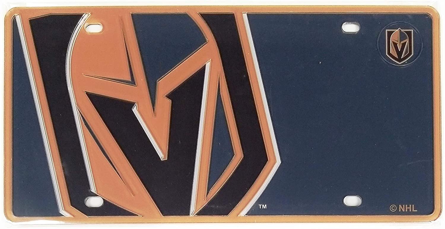 Vegas Golden Knights Premium Laser Cut Tag License Plate, Mega Logo, Mirrored Acrylic Inlaid, 12x6 Inch