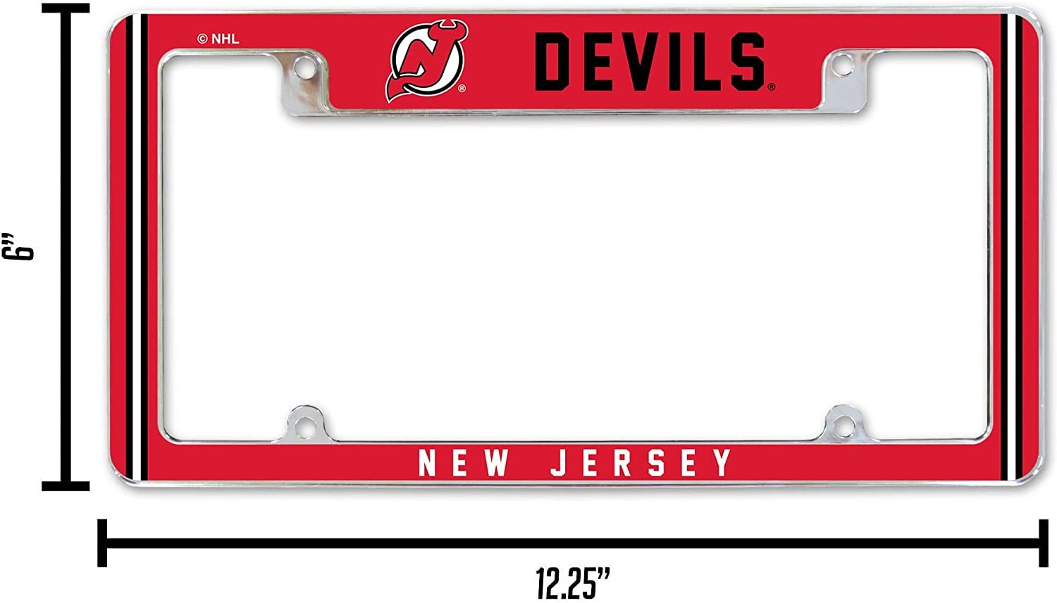 New Jersey Devils Metal License Plate Frame Chrome Tag Cover Alternate Design 6x12 Inch