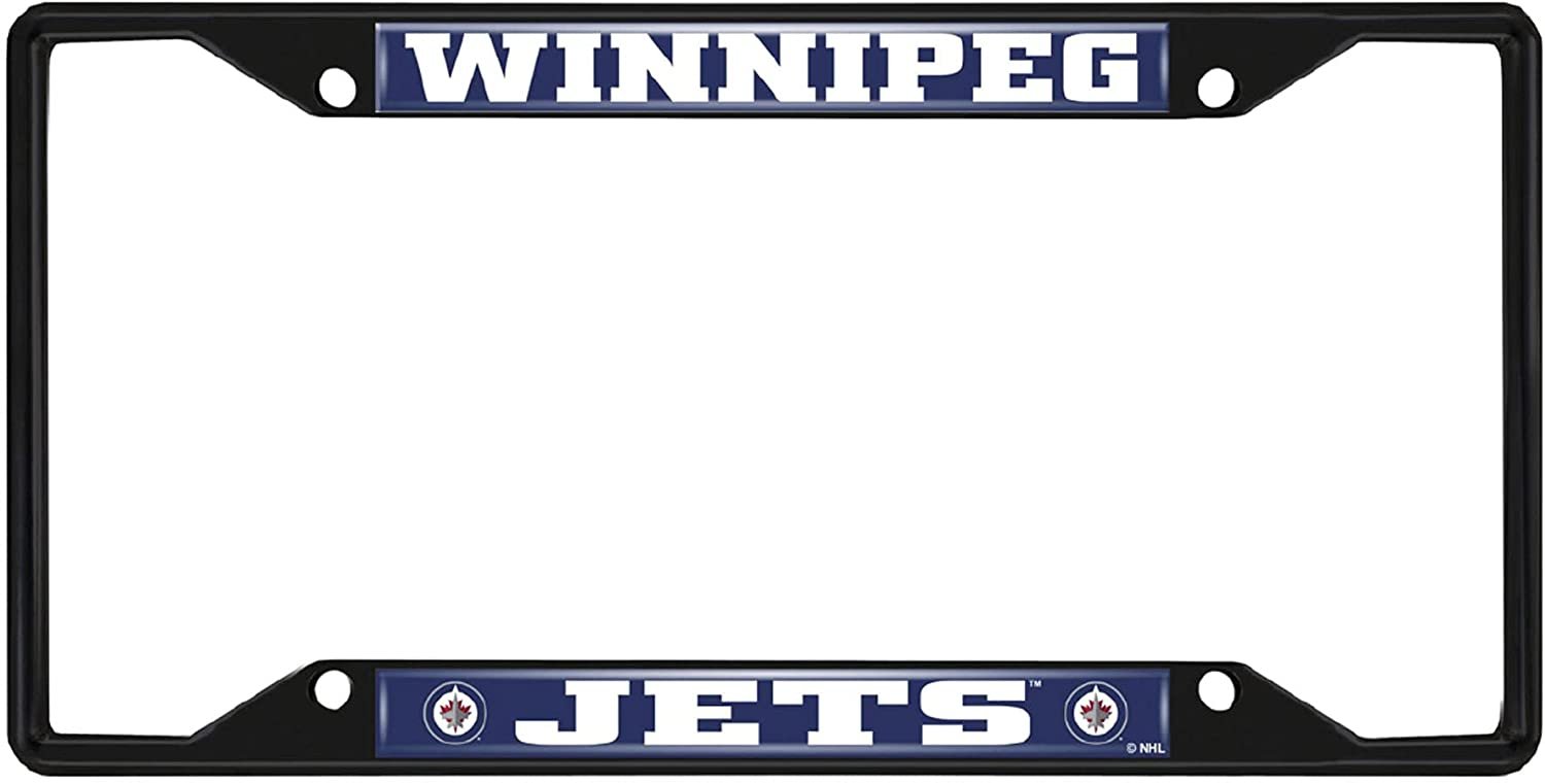 Winnipeg Jets Black Metal License Plate Frame Auto tag Cover, 12x6 Inch