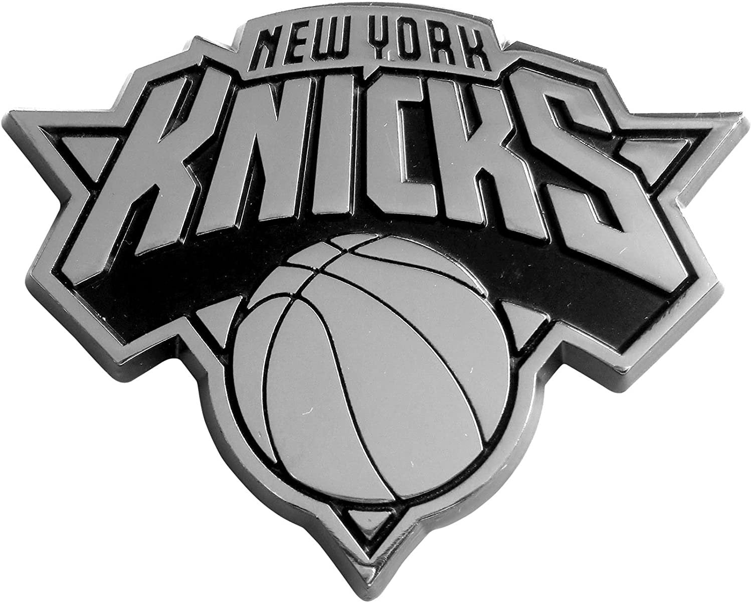 New York Knicks Premium Solid Metal Raised Auto Emblem, Shape Cut, Adhesive Backing
