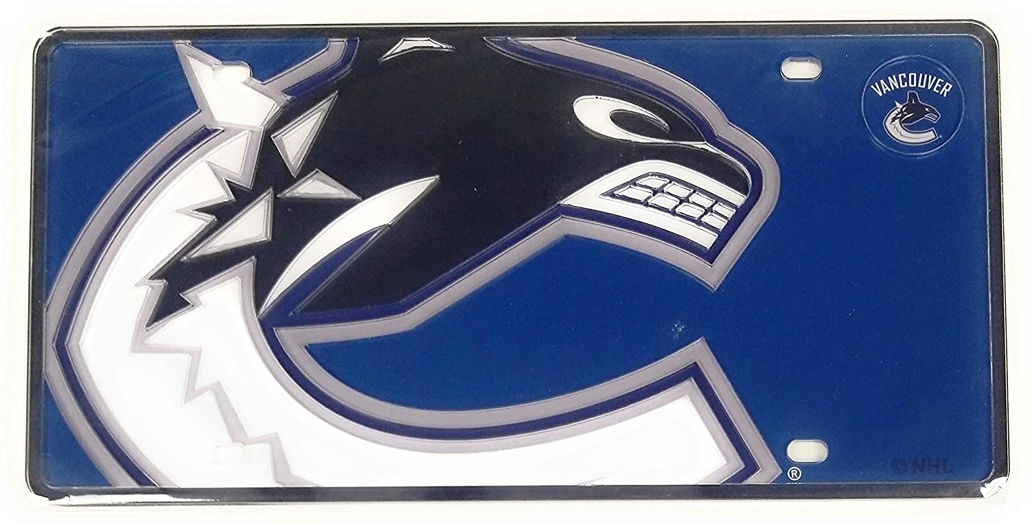 Vancouver Canucks Premium Laser Cut Tag License Plate, Mega Logo, Mirrored Acrylic Inlaid, 12x6 Inch