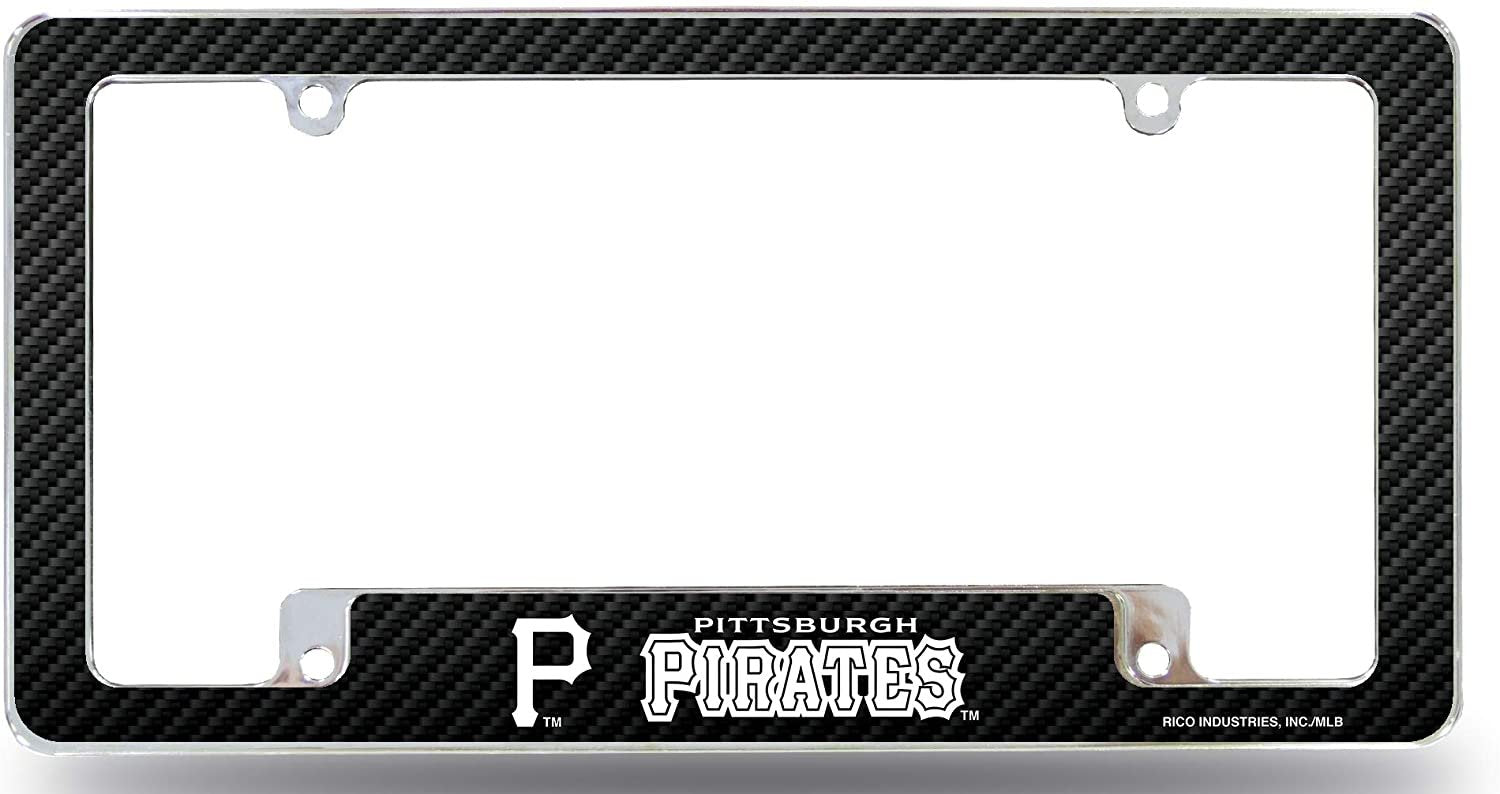 Pittsburgh Pirates Metal License Plate Frame Chrome Tag Cover, Carbon Fiber Design, 12x6 Inch