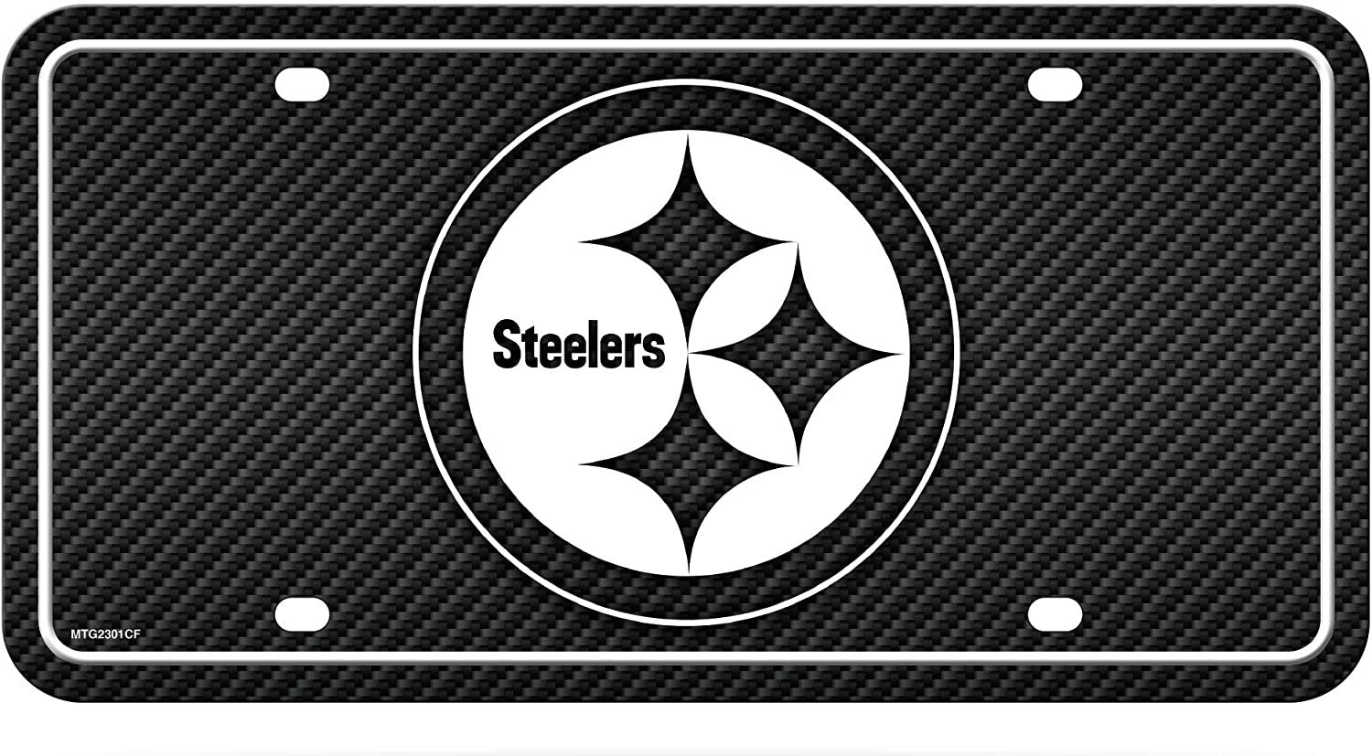 Pittsburgh Steelers Metal Auto Tag License Plate, Carbon Fiber Design, 6x12 Inch