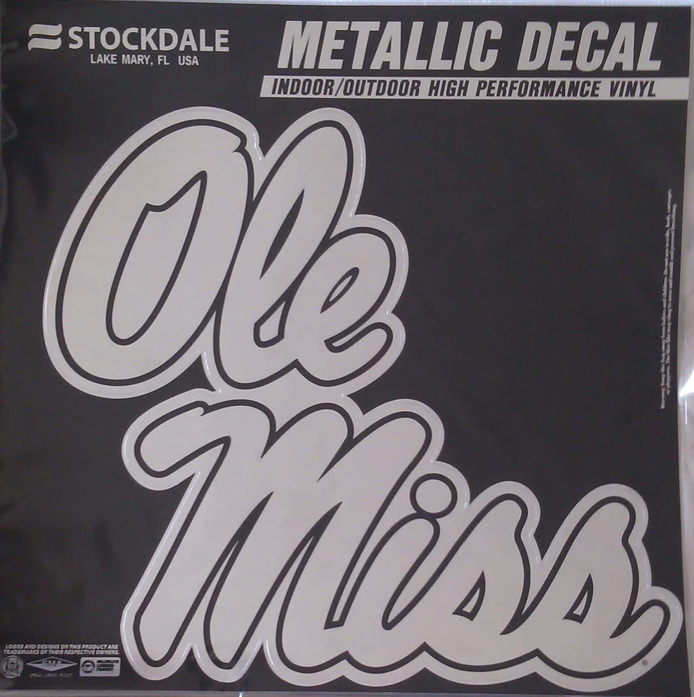 University of Mississippi Rebels Ole Miss 12 Inch Decal Sticker, Metallic Chrome Shimmer Design