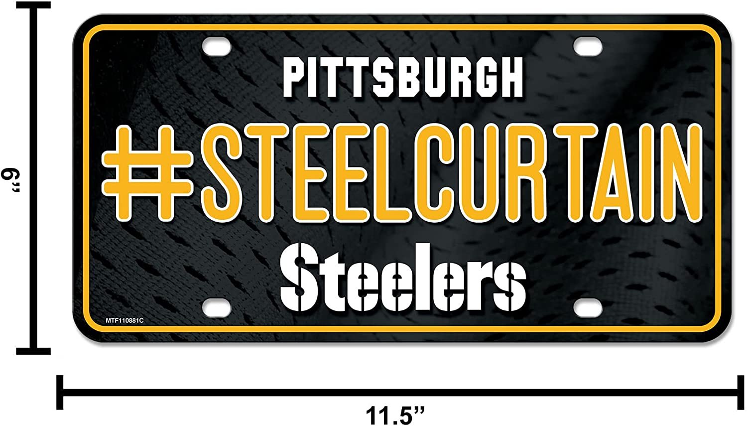 Pittsburgh Steelers Metal Auto Tag License Plate, Steel Curtain Design, 12x6 Inch