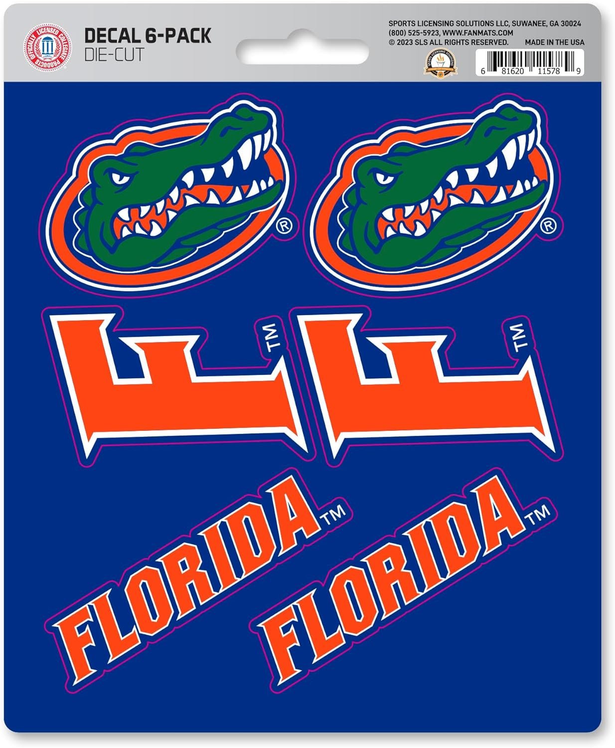 University of Florida Gators 6-Piece Decal Sticker Set, 5x6 Inch Sheet, Gift for football fans for any hard surfaces around home, automotive, personal items
