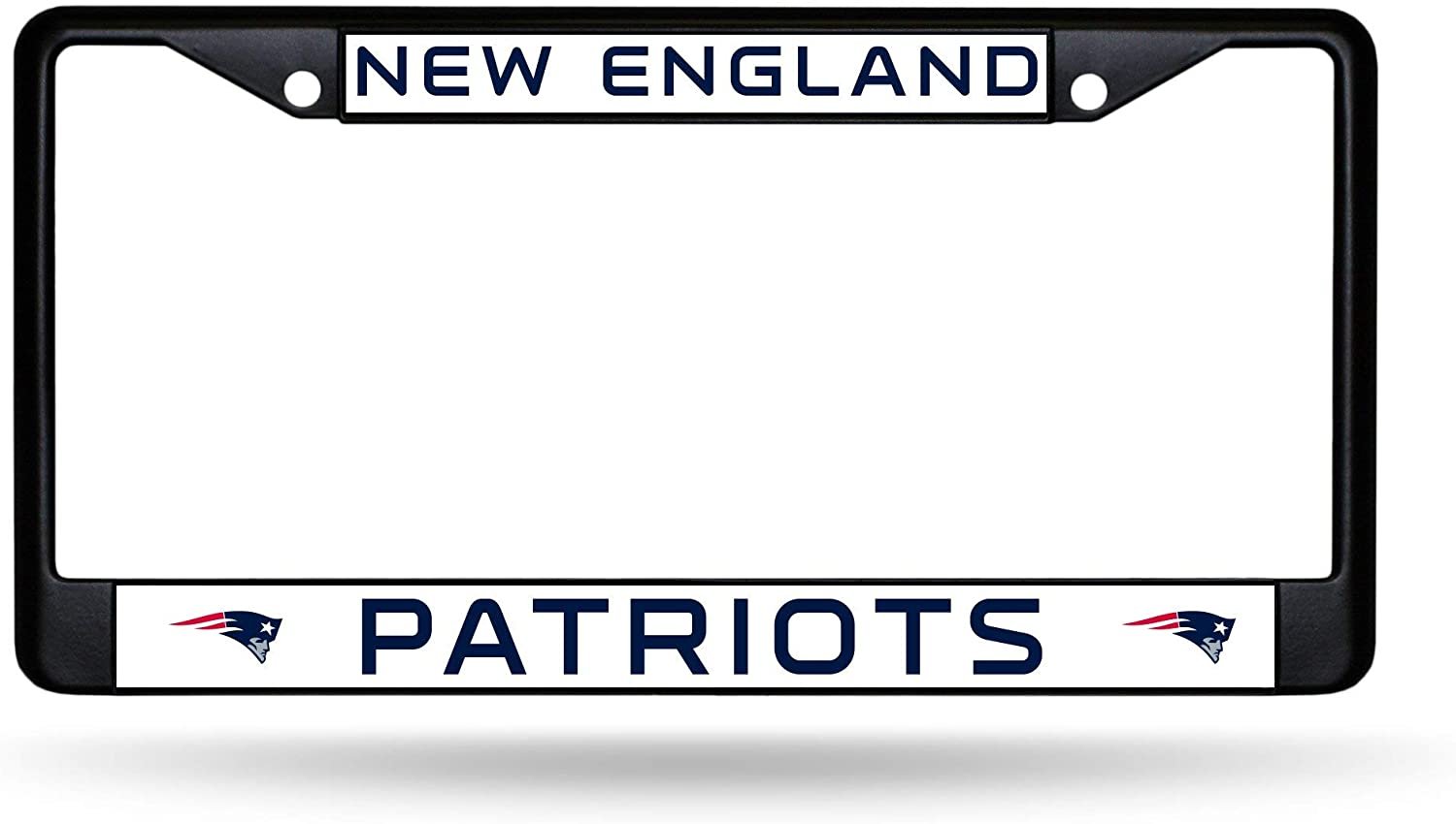 New England Patriots Black Metal License Plate Frame Chrome Tag Cover 6x12 Inch