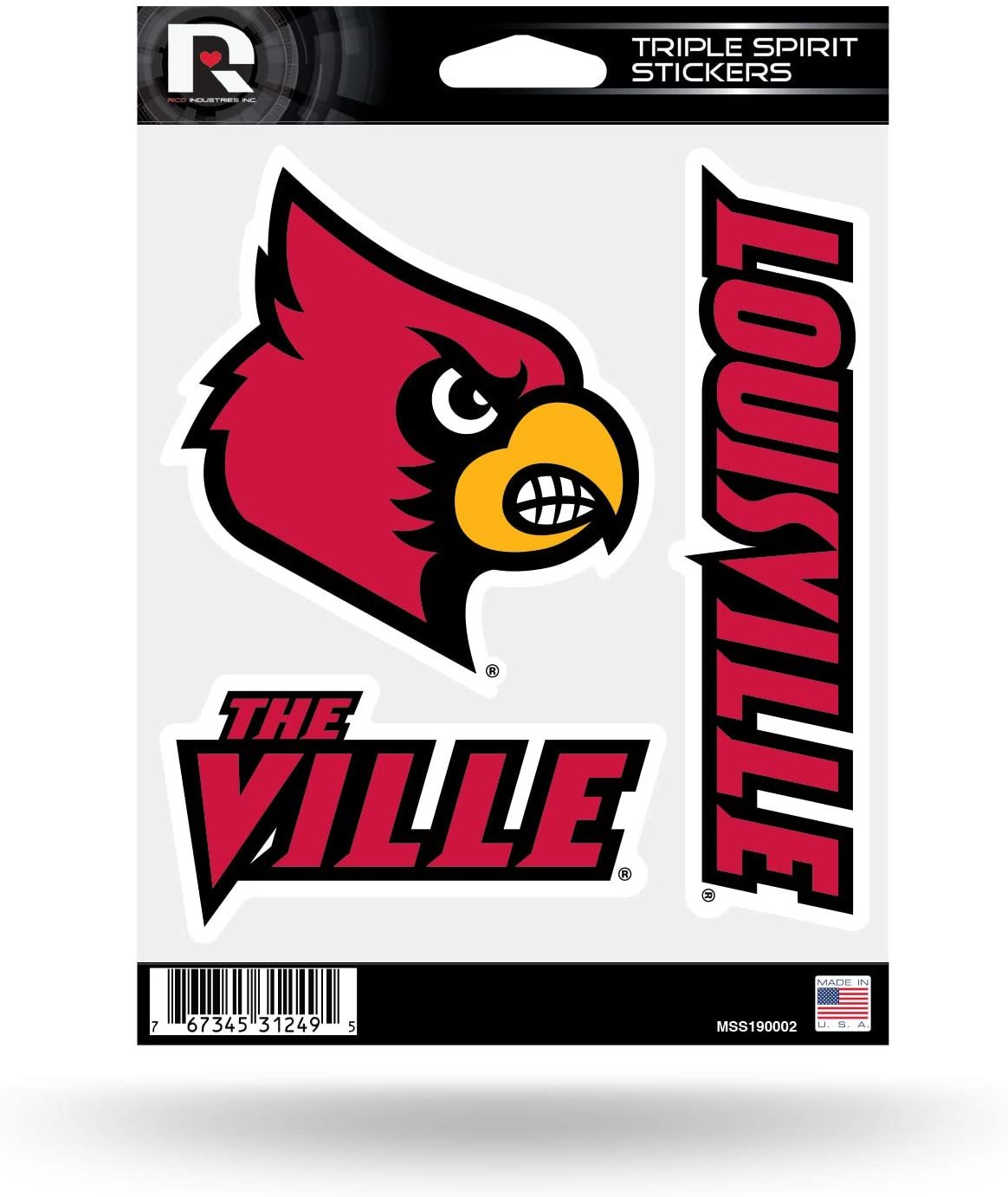 NCAA Rico Industries  Die Cut 3-Piece Triple Spirit Sticker Sheet, Louisville Cardinals