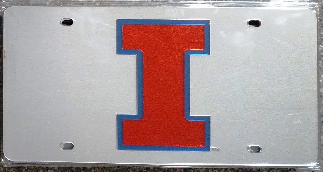 University of Illinois Fighting Illini Premium Laser Cut Tag License Plate, Mirrored Acrylic, Inlaid, 12x6 Inch