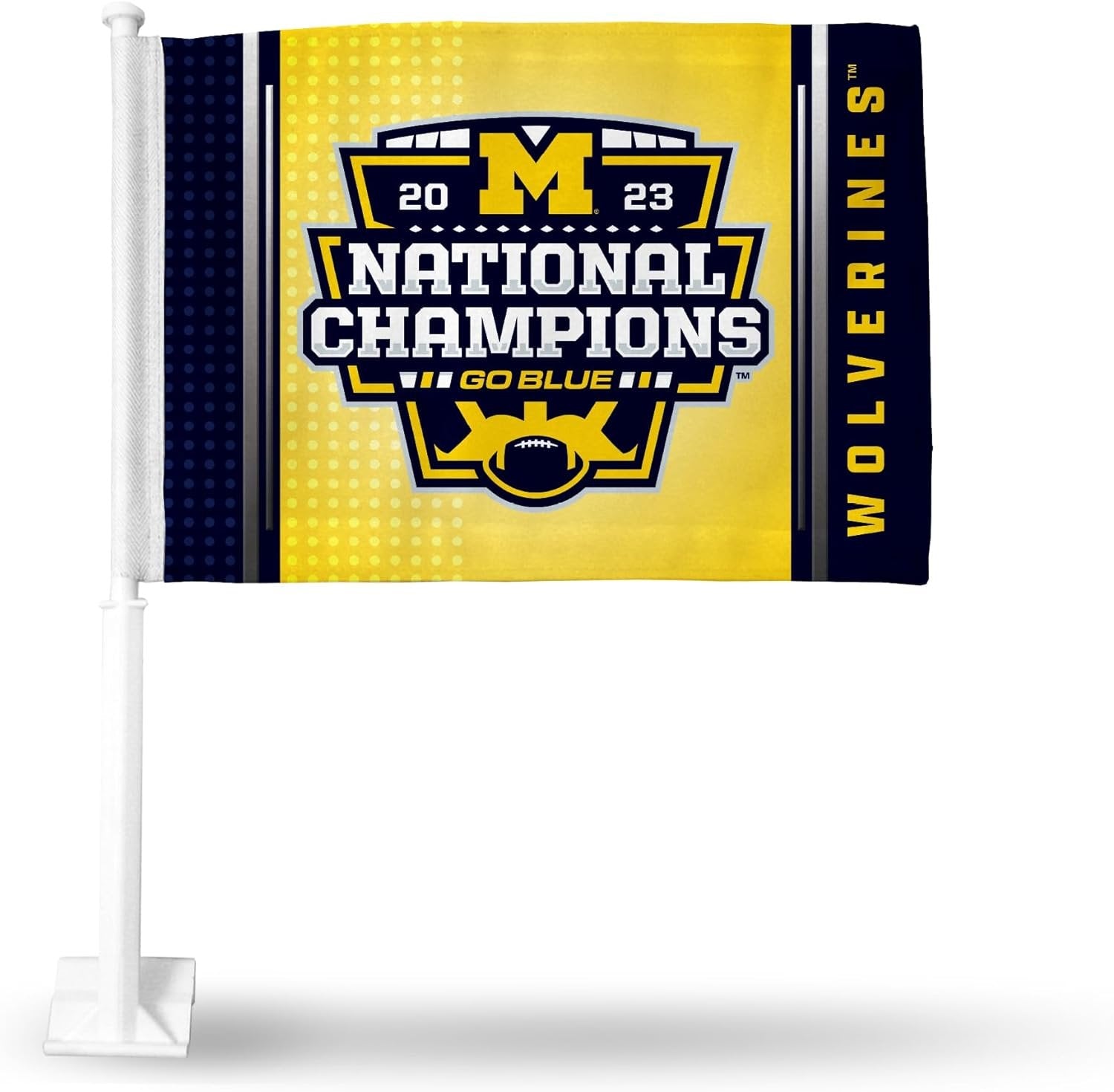 University of Michigan Wolverines 2024 Champions Premium Double Sided Car Flag Banner, 16x19 Inch, Strong Pole That Hooks onto Car/Truck/Automobile Window