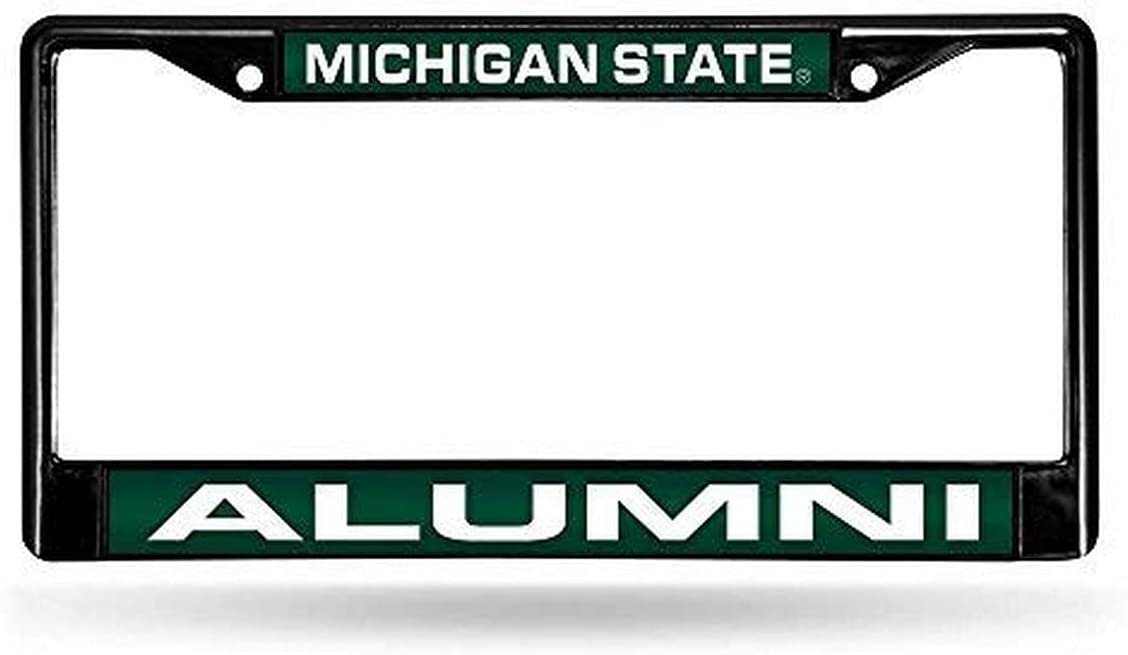 Michigan State University Spartans Alumni Metal License Plate Frame Tag Cover Laser Mirrored Inserts 12x6 Inch