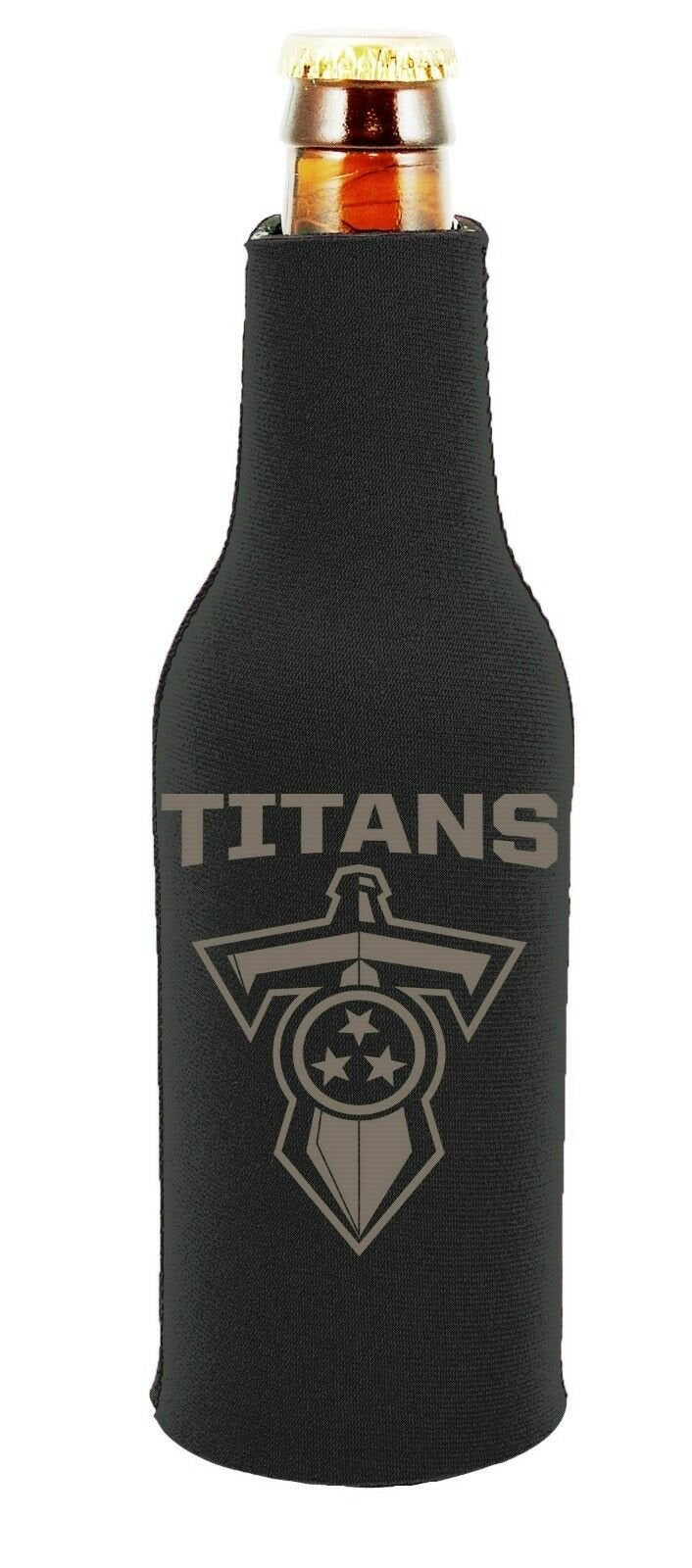 Tennessee Titans 2-PACK Zipper BOTTLE Tonal Black Koozie Neoprene Holder Cooler