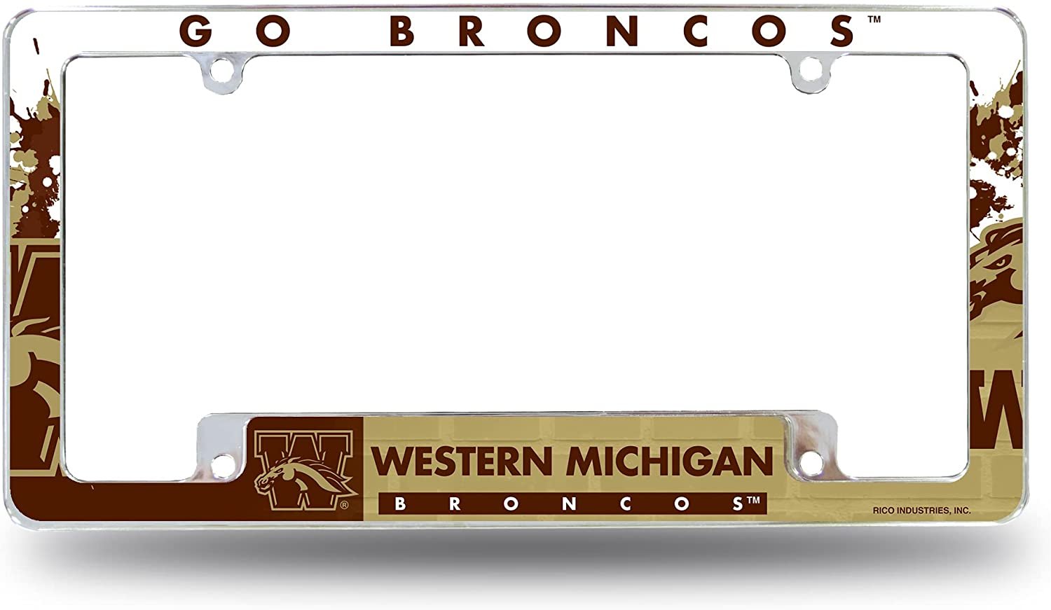 Western Michigan University Broncos Metal License Plate Frame Tag Cover All Over Design 12x6 Inch