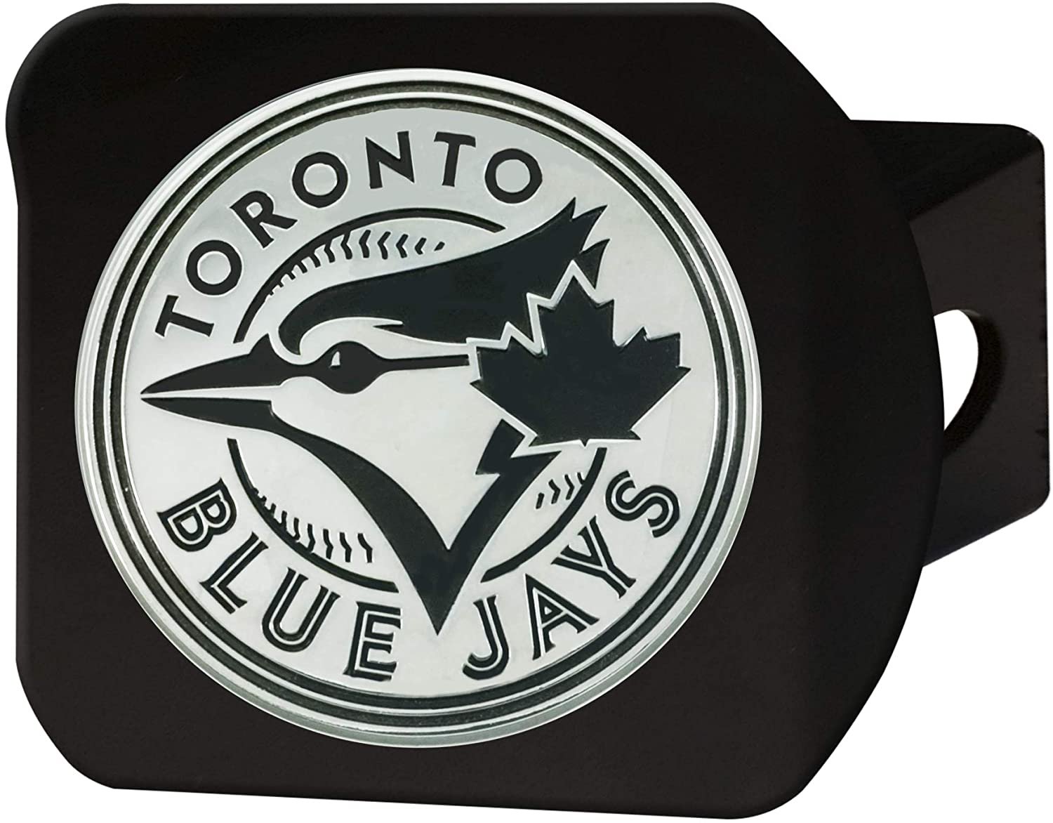 Toronto Blue Jays Hitch Cover Solid Black Metal with Raised Chrome Metal Emblem 2 Inch Square Type III